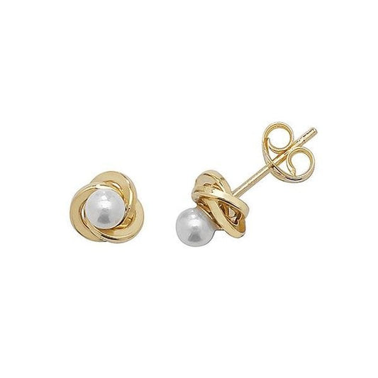 9CT YEL GOLD PEARL ORBITAL STUD EARRINGS