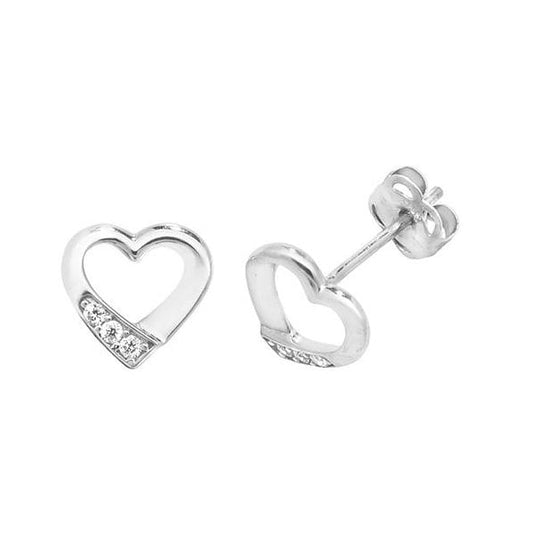 9CT WHT GOLD CZ HEART STUD EARRINGS