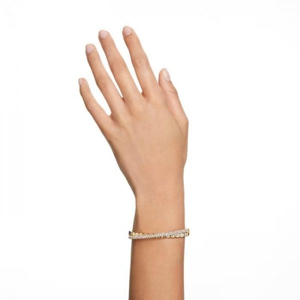 Rota bangle, Mixed cuts, White, Gold-tone, Small