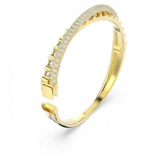 Rota bangle, Mixed cuts, White, Gold-tone, Small