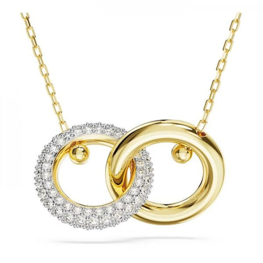 Dextera pendant, Interlocking loop, White, Gold