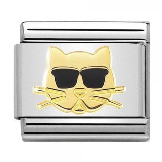 Gold Cat with Glasses Charm