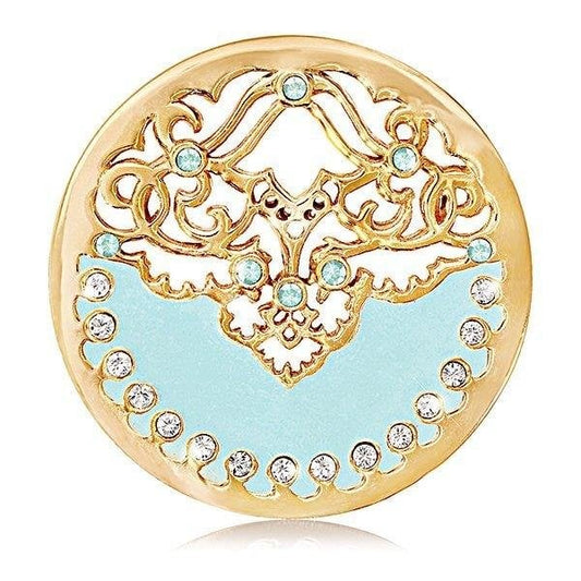 Gold Plated Medium Blue Enamel Coin
