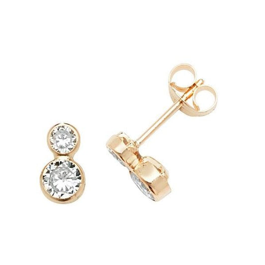 9CT YELLOW GOLD DOUBLE CZ STUD EARRINGS
