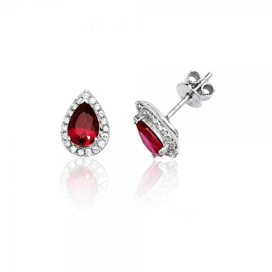 Pear Shaped Red Cubic Zirconia Stud Earrings