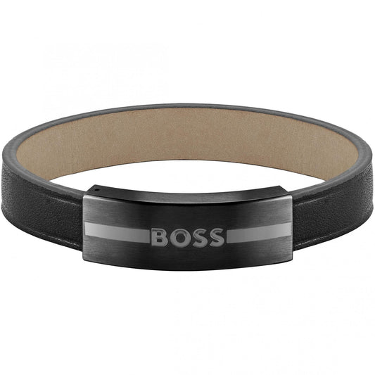 Gents Luke Black Leather Band Bracelet