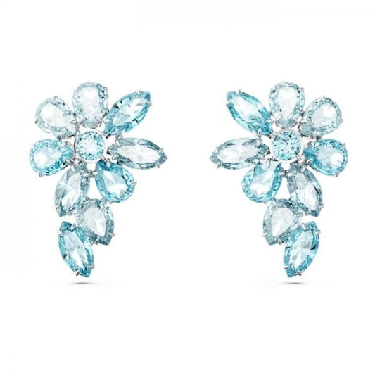 Gema drop earrings, Mixed cuts, Flower, Blue
