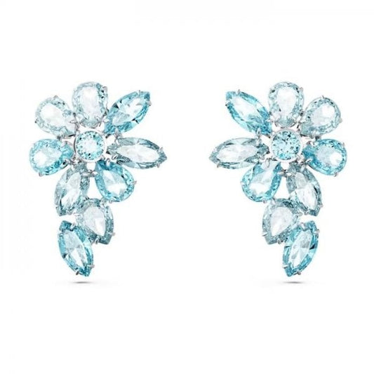 Gema drop earrings, Mixed cuts, Flower, Blue