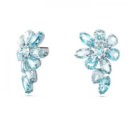 Gema drop earrings, Mixed cuts, Flower, Blue