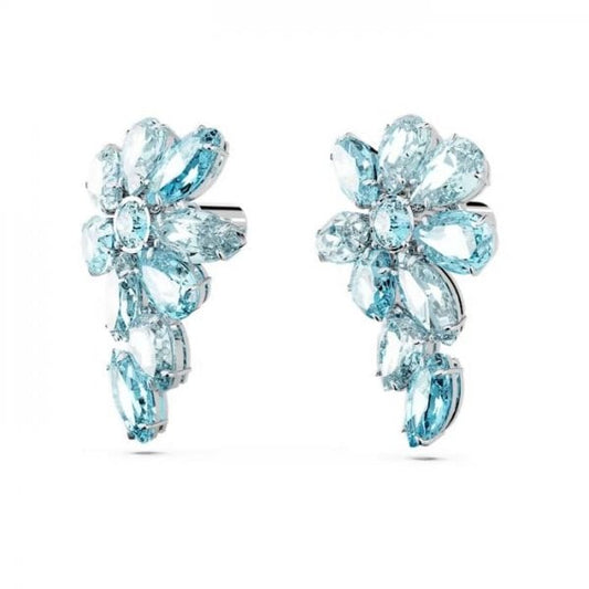 Gema drop earrings, Mixed cuts, Flower, Blue