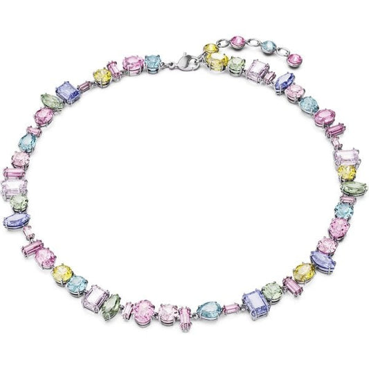 Gema necklace, Mixed cuts, Multicolored, Rhodium