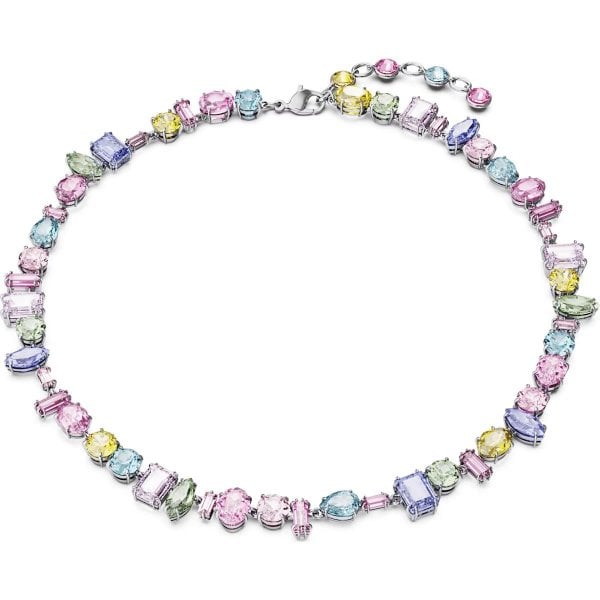 Gema necklace, Mixed cuts, Multicolored, Rhodium