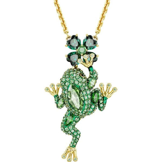 Idyllia pendant, Frog, Green, Gold-tone plated