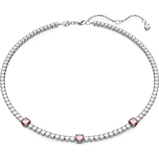 Matrix Tennis necklace, Mixed cuts, Pink, Rhodium