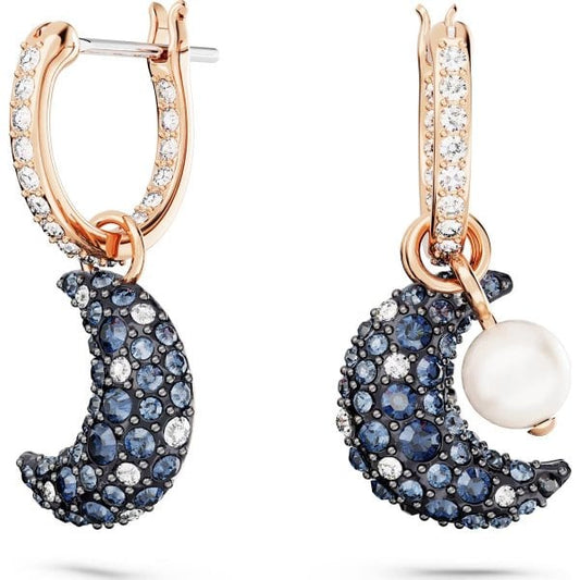 Luna drop earrings, Asymmetrical, Moon, Rose Gold