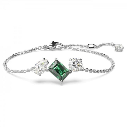 Mesmera bracelet, Mixed cuts, Green, Rhodium