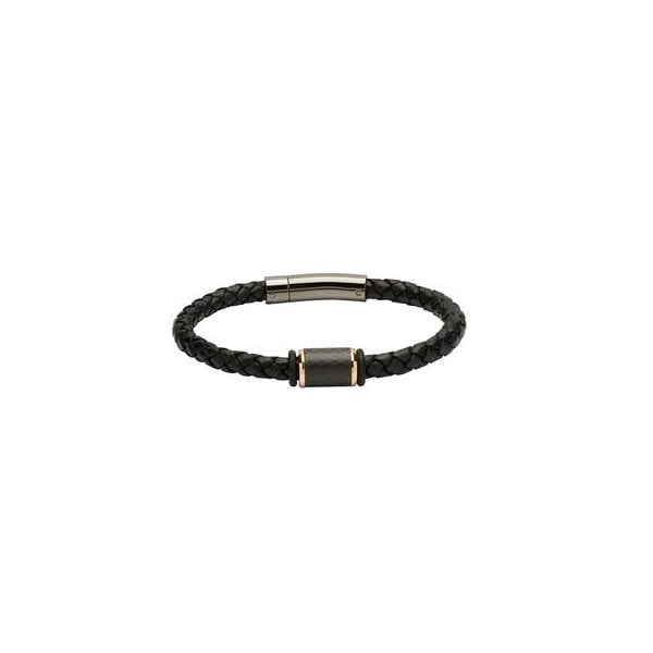 Gents Black Leather Bracelet 21cm
