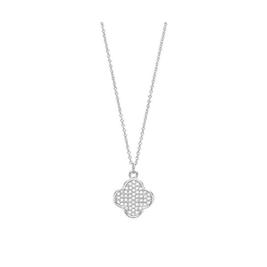 SILVER PAVE SET CLOVER SHAPE CZ PENDANT+CHAIN