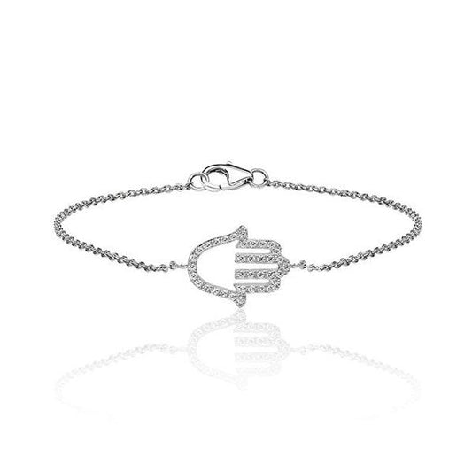 SILVER FINE OPEN HAMSA CZ BRACELET