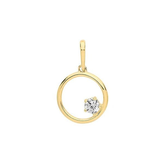 9CT YELLOW GOLD CZ IN CIRCLE CHARM