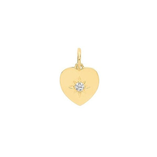 9CT YELLOW GOLD HEART WITH SINGLE CZ CHARM