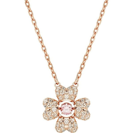 Idyllia pendant, Clover, White, Rose gold-tone pla