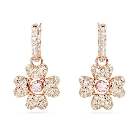 Idyllia drop earrings, Clover, White, Rose gold