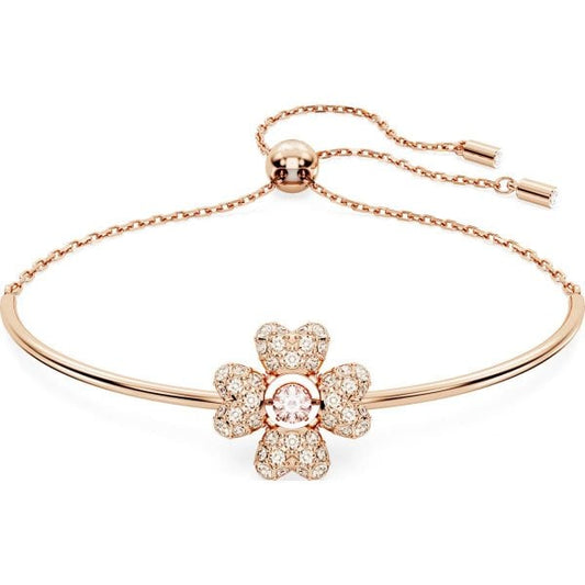 Idyllia bracelet, Clover, White, Rose gold-tone