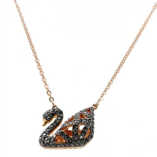 SS FACET SWAN NECKLACE JET/CRY