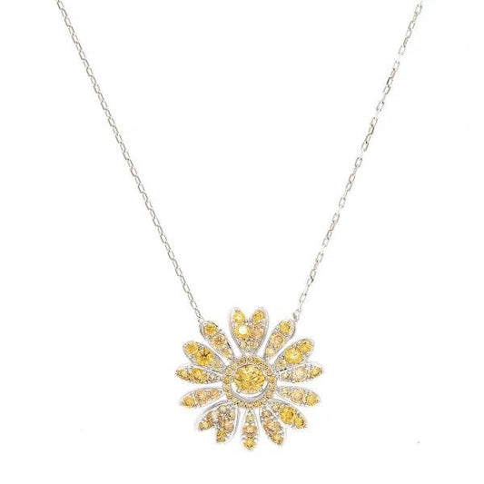 Eternal Flower pendant, Flower, Yellow, Rhodium