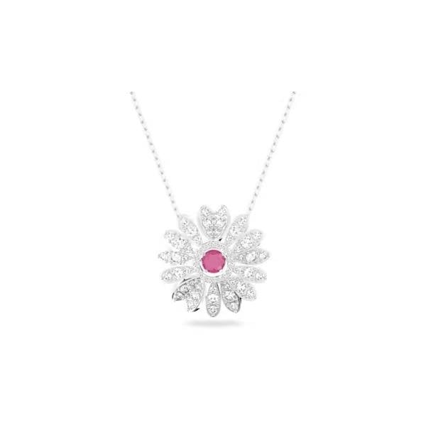 Eternal Flower pendant, Flower, Pink, Rhodium