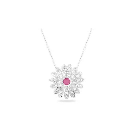 Eternal Flower pendant, Flower, Pink, Rhodium