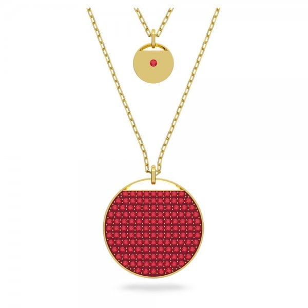 Ginger layered pendant, Red, Gold-tone