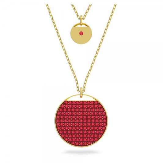 Ginger layered pendant, Red, Gold-tone