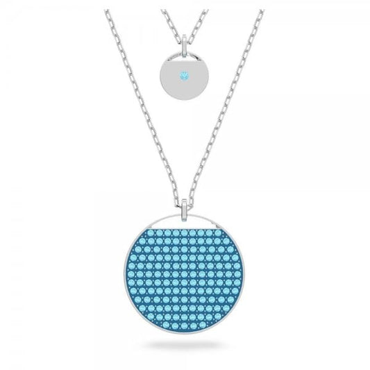 Ginger layered pendant, Blue, Rhodium plated