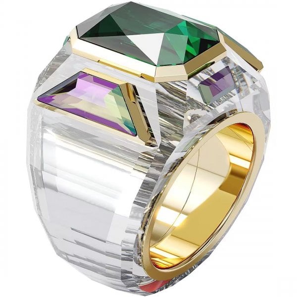 Chroma cocktail ring, Green, Gold-tone plated S55