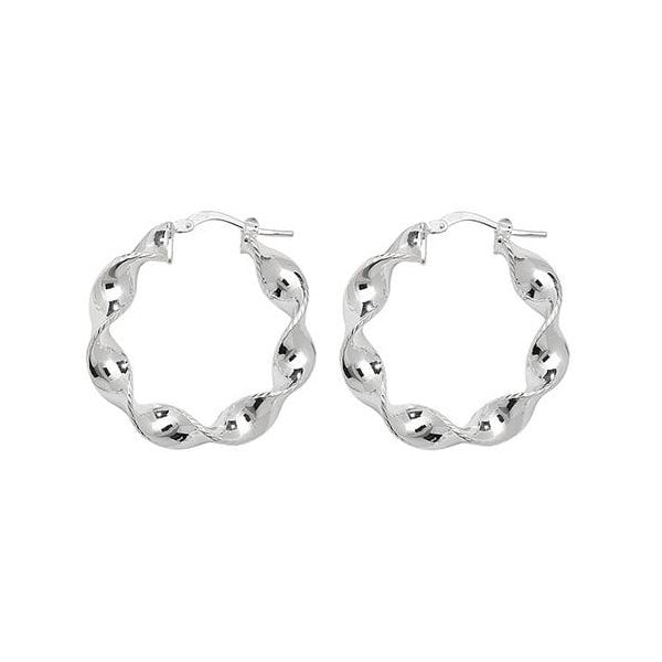 SILVER 20MM PLAIN TWISTED HOOP EARRINGS