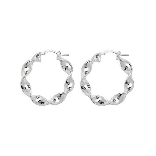 SILVER 20MM PLAIN TWISTED HOOP EARRINGS