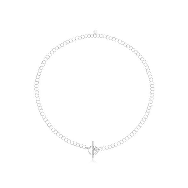 Silver Rhodium Plated Circle Link T-Bar Necklace