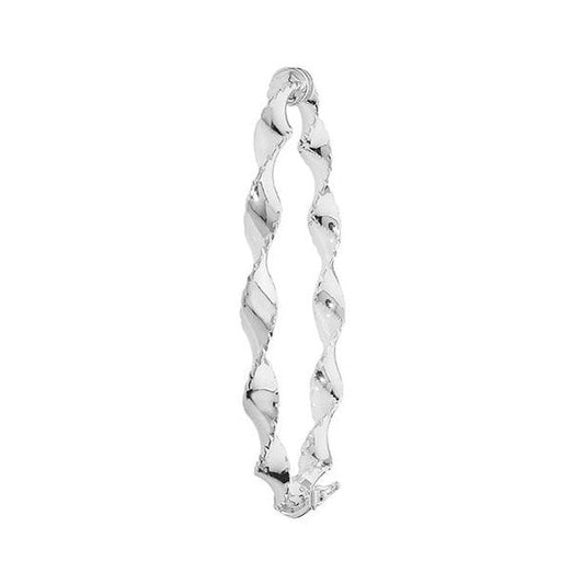 SILVER LADIES' OVAL DIA CUT TWISTED HINGED BANGLE