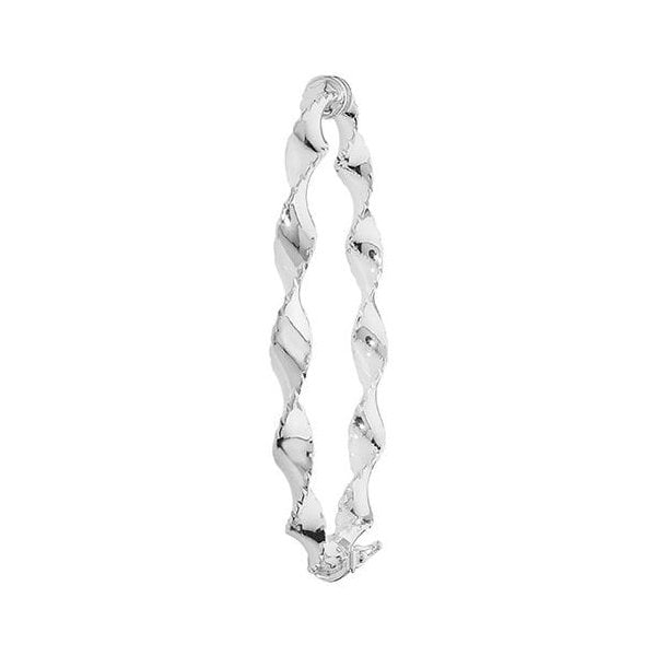 SILVER LADIES' OVAL DIA CUT TWISTED HINGED BANGLE