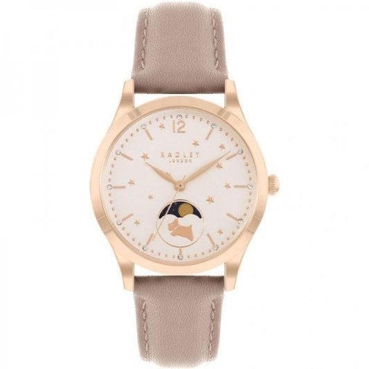 Moonphase Pink Leather Strap Watch