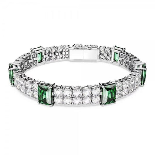 Matrix Tennis bracelet, Mixed cuts, Green, Rhodium