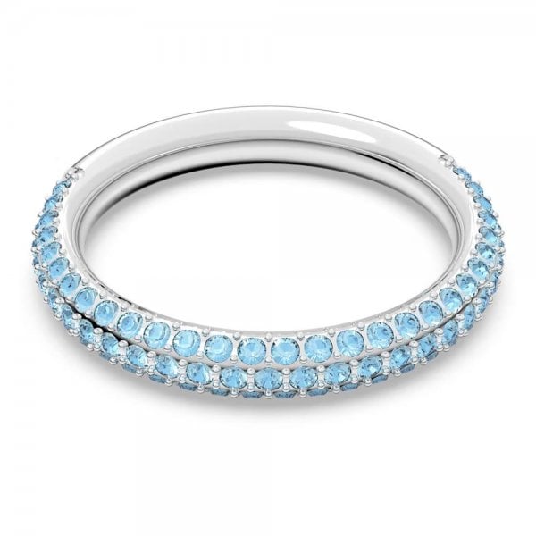 Stone ring, Blue, Rhodium plated, S50