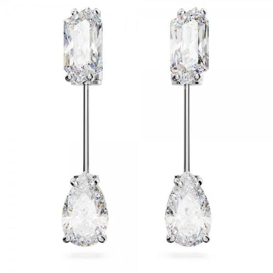 Mesmera bar earrings, Mixed cuts, White, Rhodium