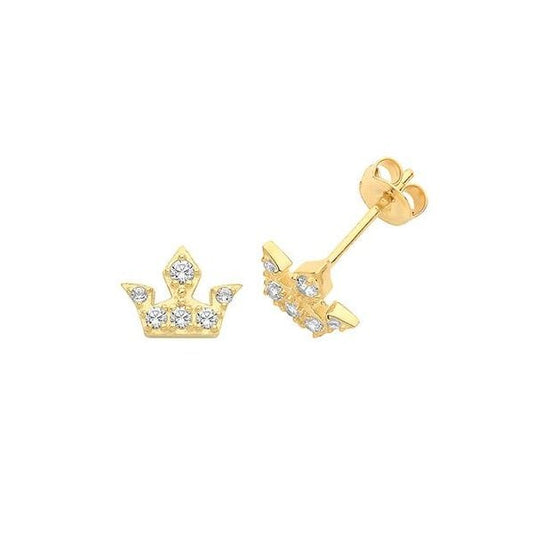 9CT YEL GOLD CZ CROWN STUD EARRINGS