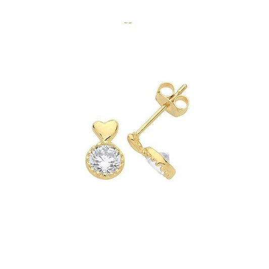 9CT YEL GOLD HEART&CZ CIRCLE STUD EARRINGS
