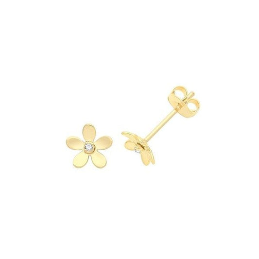 9CT YELLOW GOLD FLOWER STUD
