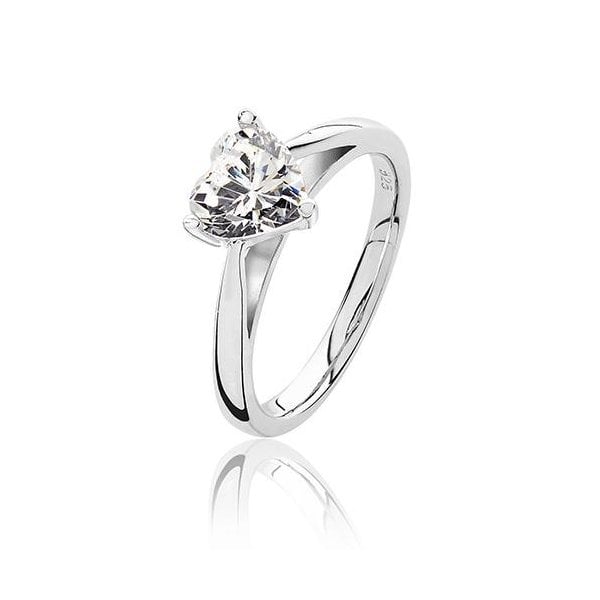 SILVER 3 CLAW SET 7MM HEART SHAPE CZ RING SIZE M