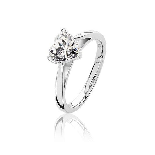 SILVER 3 CLAW SET 7MM HEART SHAPE CZ RING SIZE M